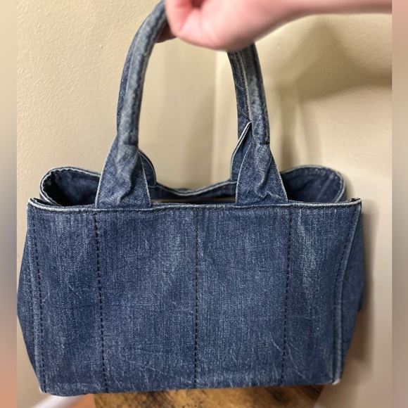 SOLD!!! 🔥 PRADA Canapa Canvas Denim Hand Bag Blue - Picture 2 of 12